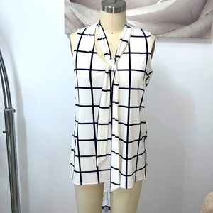 Charter Club White and Black Grid Blouse
